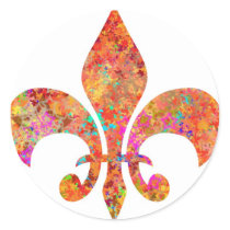 Maple Star Designer Fleur-de-Lis Round Sticker