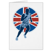 Marathon runner silhouette british flag greeting card