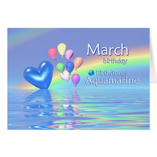 March Birthday Aquamarine Heart Greeting Card | Zazzle
