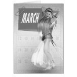 March Birthday Calender Girl Black and White Old s cards