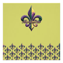 Mardi Gras bead Fleur de lis 2 Custom Announcements