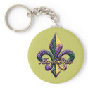 Mardi Gras bead Fleur de lis 2 keychains