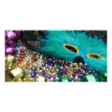 Mardi Gras Beads & Green Feather Mask photo cards