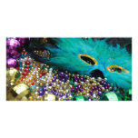 Mardi Gras Beads & Green Feather Mask photo cards