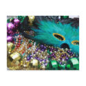 Mardi Gras Beads & Green Feather Mask Postcard