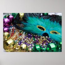 Mardi Gras Beads & Green Mask Print