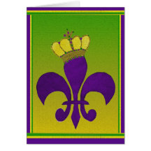 Mardi Gras crowned purple fleur de lis cards