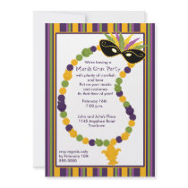 Mardi Gras Mask and Beads Party Invitation