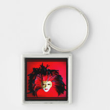 MARDI GRAS MASQUE BLACK AND RED RELIEF KEYCHAINS