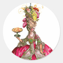 Marie Antoinette with Cakes and Peacock Round Sticker