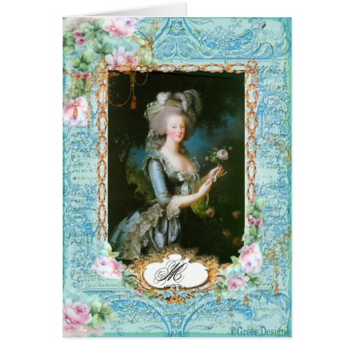 Marie Antoinette with Pink Roses and Lace Card