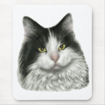 Marie, Long-Haired Black & White Cat Mouse Mat