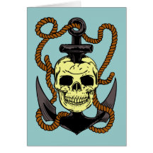 Marine Skull Tattoo Greeting Cards
