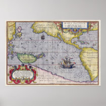Maris Pacifici by Abraham Ortelius Vintage Map Posters