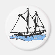 Maritime Sailing Ship, Yacht, Boat on Blue Sea Magnets