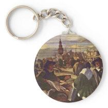 Market At The Harbour By Witte Emanuel De Keychain