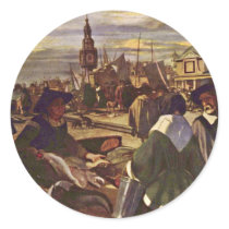 Market At The Harbour By Witte Emanuel De Round Sticker