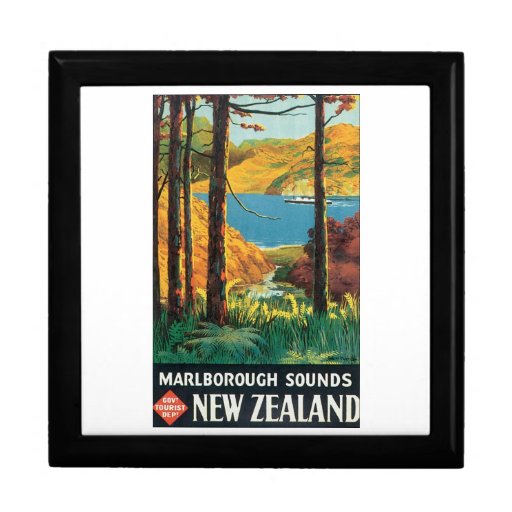 Marlborough Sounds, New Zealand Travel Poster Jewelry Boxes
