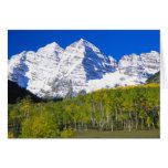 Maroon Bells with autumn aspen forest. Greeting Card