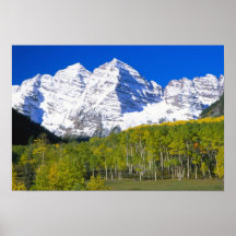 Maroon Bells with autumn aspen forest. Print