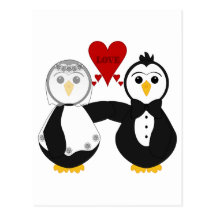 Married Penguins Thinking Love Post Card