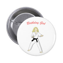 Martial Arts Birthday Girl (blonde) button badge
