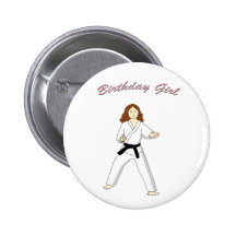 Martial Arts Birthday Girl (brunette) button badge