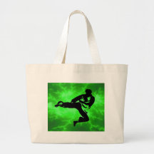 Martial Arts Green Lightning Man Tote Bags