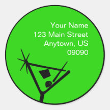 Martini Glass Silhouette Address Label (Green) Sticker
