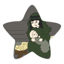 mary and jesus in green star sticker