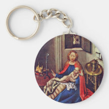 Mary And The Infant Jesus By The Fireplace Keychain