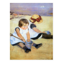 Mary Cassatt Playing on the Beach Postcard