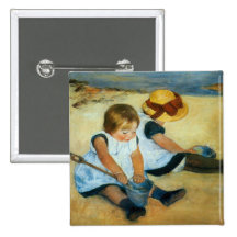 Mary Cassatt's Children on the Beach  (1884) Pinback Button