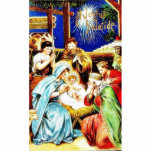 Mary, Joseph, shepards around the infant jesus on photo sculptures