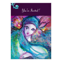 MASK IN BLUE Elegant Masquerade Party,Teal Black Personalized Announcements