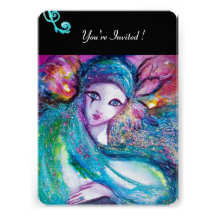 MASK IN BLUE Elegant Masquerade Party,Teal Black Personalised Invites