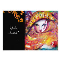 MASK IN YELLOW, MARDI GRAS PARTY black purple red Invites