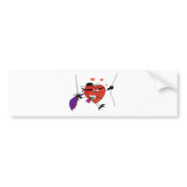 Masked Heart Swinging On A Rope And Biting A Rose Bumper Sticker