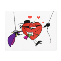 Masked Heart Swinging On A Rope And Biting A Rose Postcard