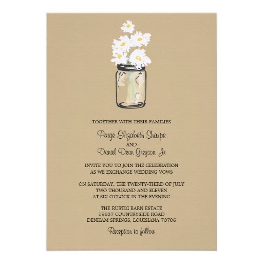 Mason Jar  and White Daisies Wedding Personalized Invites