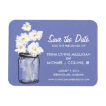 Mason Jar filled with White Daisies Save the Date Vinyl Magnets