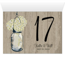 Mason Jar Hydrangea Barn Wood Table Number Card