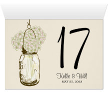 Mason Jar Hydrangea Table Number Card DOUBLE SIDED