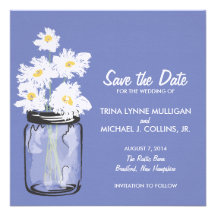Mason Jar & White Daisies Save the Date Personalized Invitations