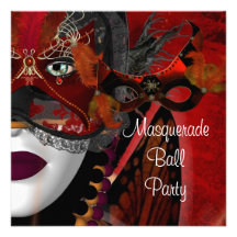 Masquerade Ball Party Mask Black Red Girl 2 Personalised Announcements