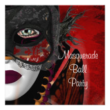 Masquerade Ball Party Mask Black Red Girl Personalised Announcement