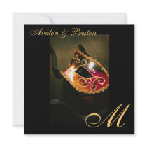 Masquerade Mask Gold Monogram Wedding Invitation