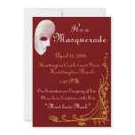Masquerade, party, white, gold, red, classic custom invitations