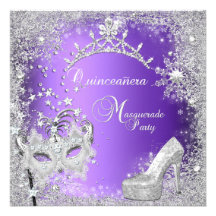 Masquerade Quinceanera 15th Purple Tiara Shoe Invite