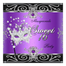 Masquerade Sweet 16 Sixteen Birthday Purple Black Personalized Announcement